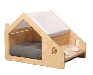 Wooden Pet House with Feeding Station – Cozy & Functional Home for Your Pet