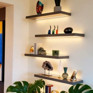 Wooden Floating Shelf with LED Light – Modern Wall Display